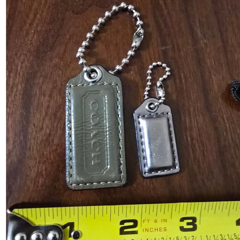 Coach Leather Hangtag lot Olive Green Patent and Metallic Silver Replacement Tag